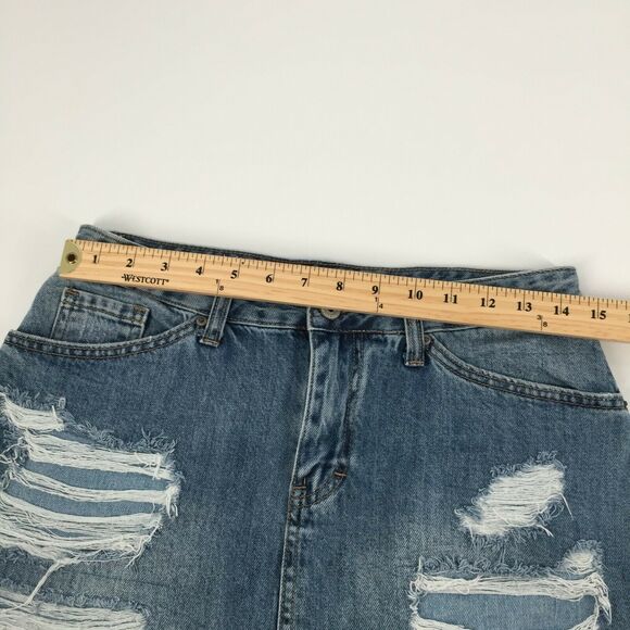 Vanilla Star Ripped Distressed Denim Mini Skirt Size 7 Womens Blue Jean Cut Off - Picture 3 of 6